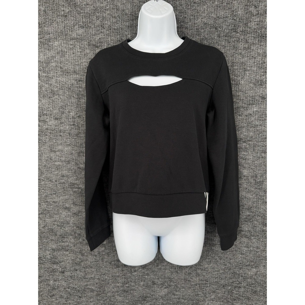 Adidas Sweatshirt Womens Medium Black Cutout Front Fleece Crewneck Logo Raglan